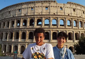 High schoolers in Rome outside the Coliseum.