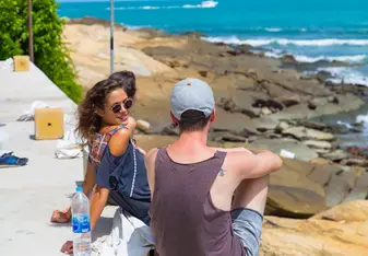 students at beach