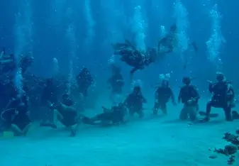 This is a picture of the group while diving in Roatan first semester. 
