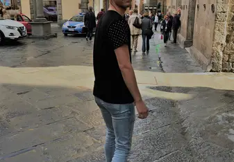 Walking down the main street in Siena