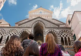 USAC students entering the Duomo di Amalfi during the Southern Italy field study