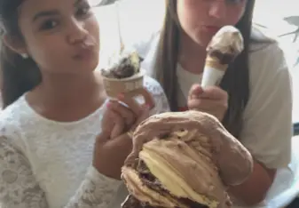 Eating gelato at our favorite shop