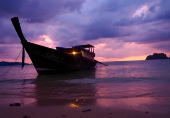 A fantastic sunset over the seas of Thailand with our boat in the mid ground.