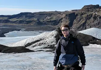 A photo of myself after the long hike up a glacier.