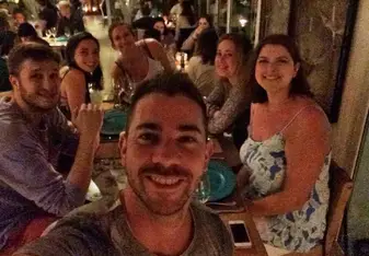 A photo of new friends and IFSA staff out to a complementary dinner in Punta del Este, Uruguay.