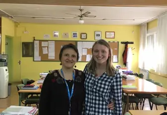 My host mom and I at school
