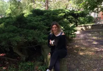 Drinking a Kaffee while on campus the first day! 