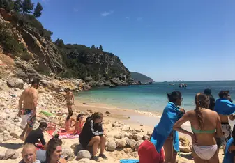 A picture of all of us on a protected beach. Studying and snorkeling!! 