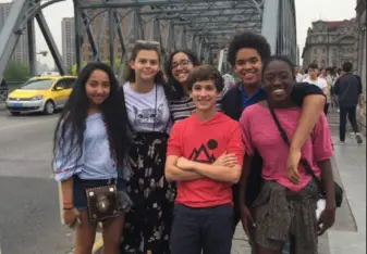 My friends and I on a bridge in Shanghai near the bund