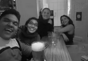 In the Berlin hostel with one of my London flatmate and new found friends