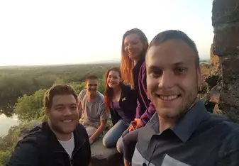 On top of an old watch tower that was falling apart with good friends