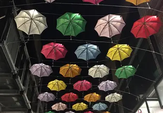 This was taken in Dublin, where a group of students and I randomly stumbled upon these umbrellas.