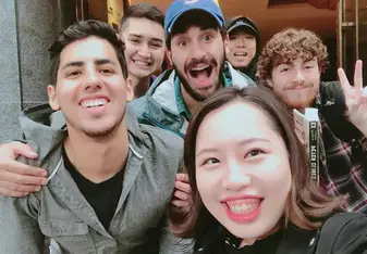 Selfie time! (In front of our hotel in Chengdu) 