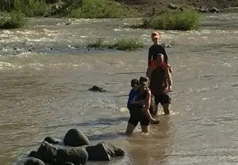 Crossing a river to get breakfast.