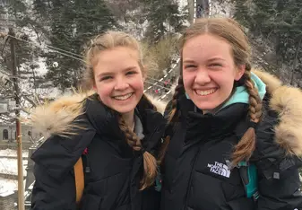 Two girls at the Great Wall of China.
