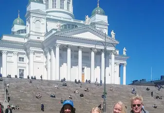 A photo of me with the family in Helsinki, the mom took the photo.