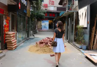 a walking on a street