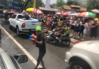 People enjoying the water festival.