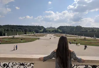 Standing on the balcony on the back of Schönbrunn Palace overlooking the Glorietta and the sprawling gardens