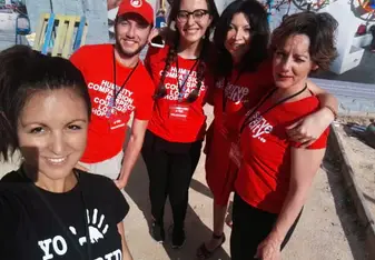 Volunteers take a groufie.