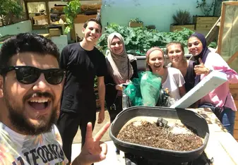 Hanging out with our language partners at a cafe