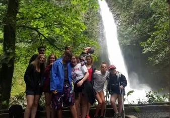 By a beautiful waterfall we walked down more than 500 steps for
