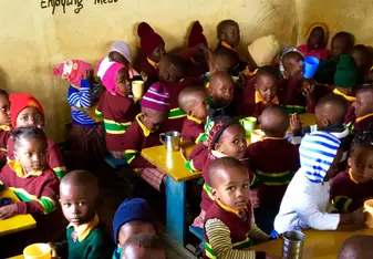 Children inside a classroom.