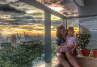 With my host sister on the balcony.