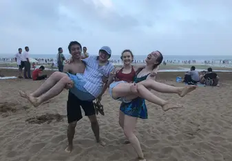 On the beach in Qingdao.