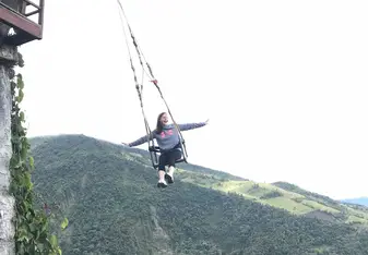 A woman in a swing.