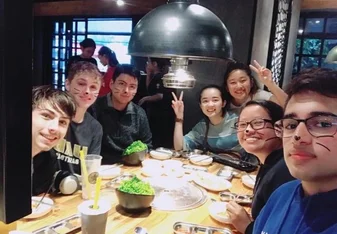 Having Korean BBQ with host sister.