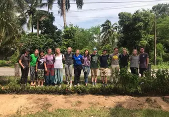 This is my group in front or a flower bed we put down. 