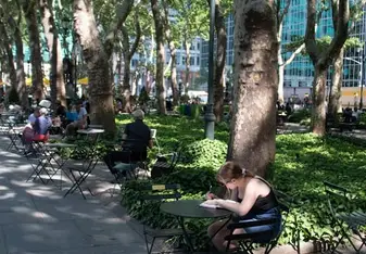 People at an outdoors study area.