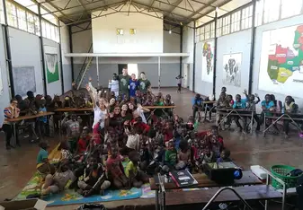 Inside a classroom.