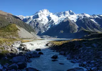 A snowy mountain.