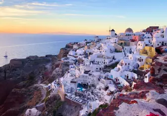 The sunset on Santorini's beautiful landscape is the most beautiful view I have ever seen. 