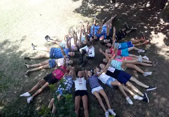 People lying in the ground.