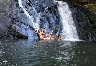 Swimming in a waterfall