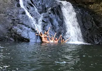 Swimming in a waterfall