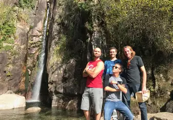 The group and a cool waterfall and swimming hole we found on an adventure to Gerês National Park