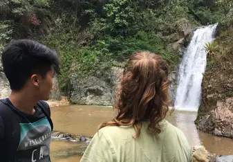 Admiring the waterfall