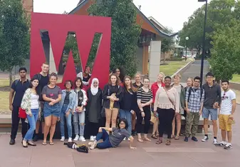 Me and my friends in front of the WSU sign