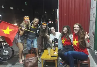 Celebrating Vietnam's success in Hanoi's Old Quarter in the Suzuki Cup semi-final.