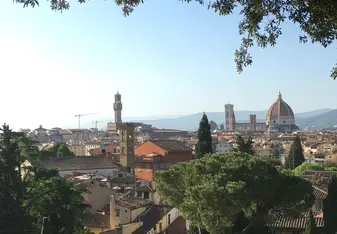 An aerial view of the city