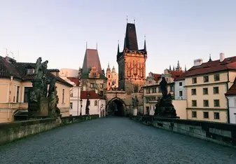 A rare siting of complete emptiness and bliss on the Charles Bridge at sunrise 