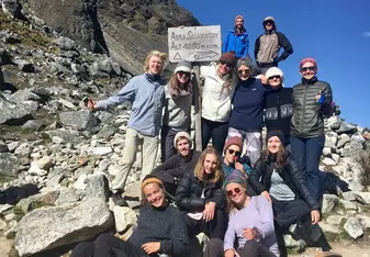 This is a picture of my group at the Salkantay pass on the second day of our trek to Machu Picchu.