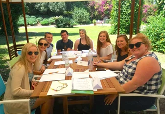 Outdoor conversational class in the Italian Academy gardens