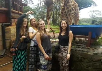 Feeding giraffes at the giraffe centre in Nairobi! 