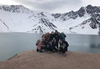Friends and I at Embalse el Yeso, a famous mountain in Cajón del Maipo, Chile (45 minutes outside of Santiago)