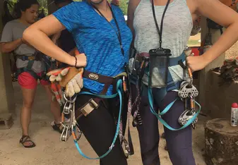 One of my close friends and I getting ready to zipline